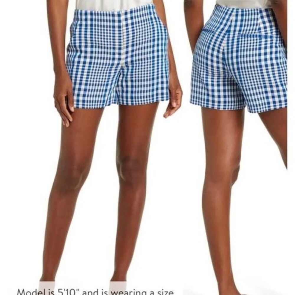 Theory Blue & White Dillon Plaid Shorts Size 10 NWT